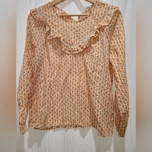 Madewell Floral Ruffle Blouse - Orange and White